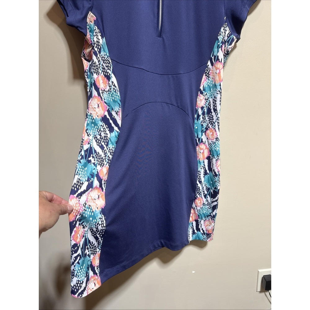 Pebble Beach Womens Dry Luxe Performance Golf Dress M Navy Blue Floral Stretch - Picture 2 of 8